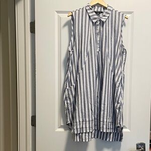 Striped Sleeveless Button-Up Top